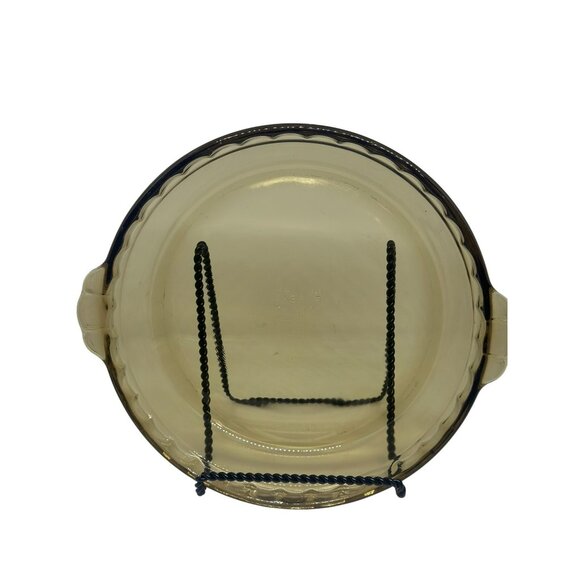 VTG Pyrex 11" Amber Glass Casserole Dish – Round Pie Plate with Handles - Picture 1 of 6